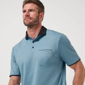 NWT Travis Mathew FEATHERWEIGHT POCKET golf polo shirt blue LARGE travismathew